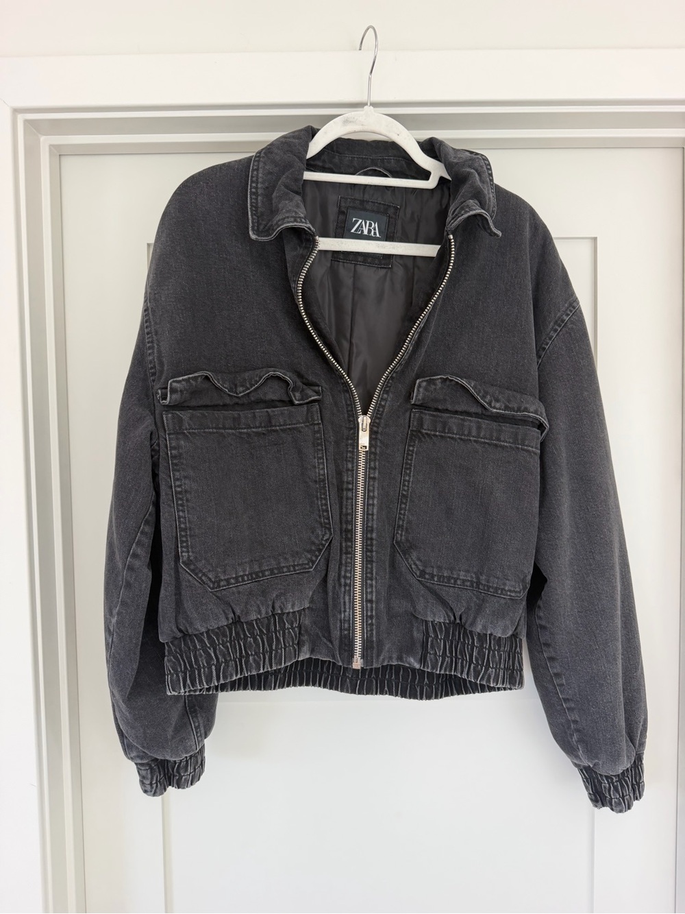 ZARA Charcoal Cropped Bomber Jacket